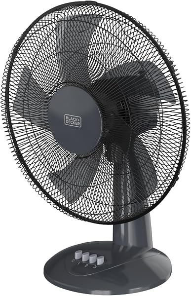BLACK+DECKER - Ventilatore da tavolo BXFD8000E 45 W | 3 velocità | Oscillazione | 5 pale 40 cm | Inclinazione manuale | Maniglia per trasporto | Griglia rimovibile | Nero - 1