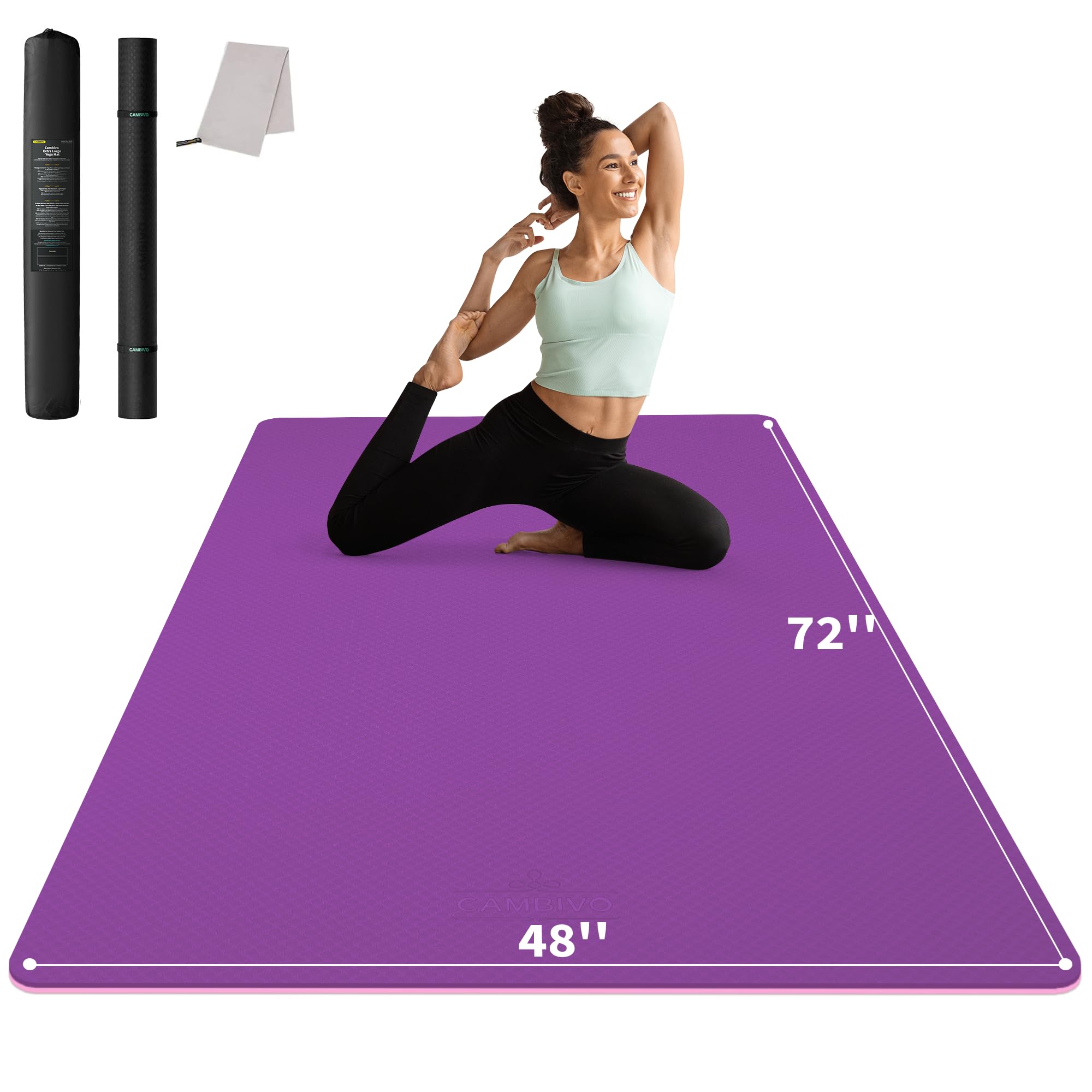 Large Yoga Mat (6'x 4'), Extra Wide Workout Mat for Men and Women, 0.24''/0.32''/0.4''/0.48'' Thick Exercise Fitness TPE Mat for Home Gym, Yoga, Pilates, Workout (Barefoot Exercise)