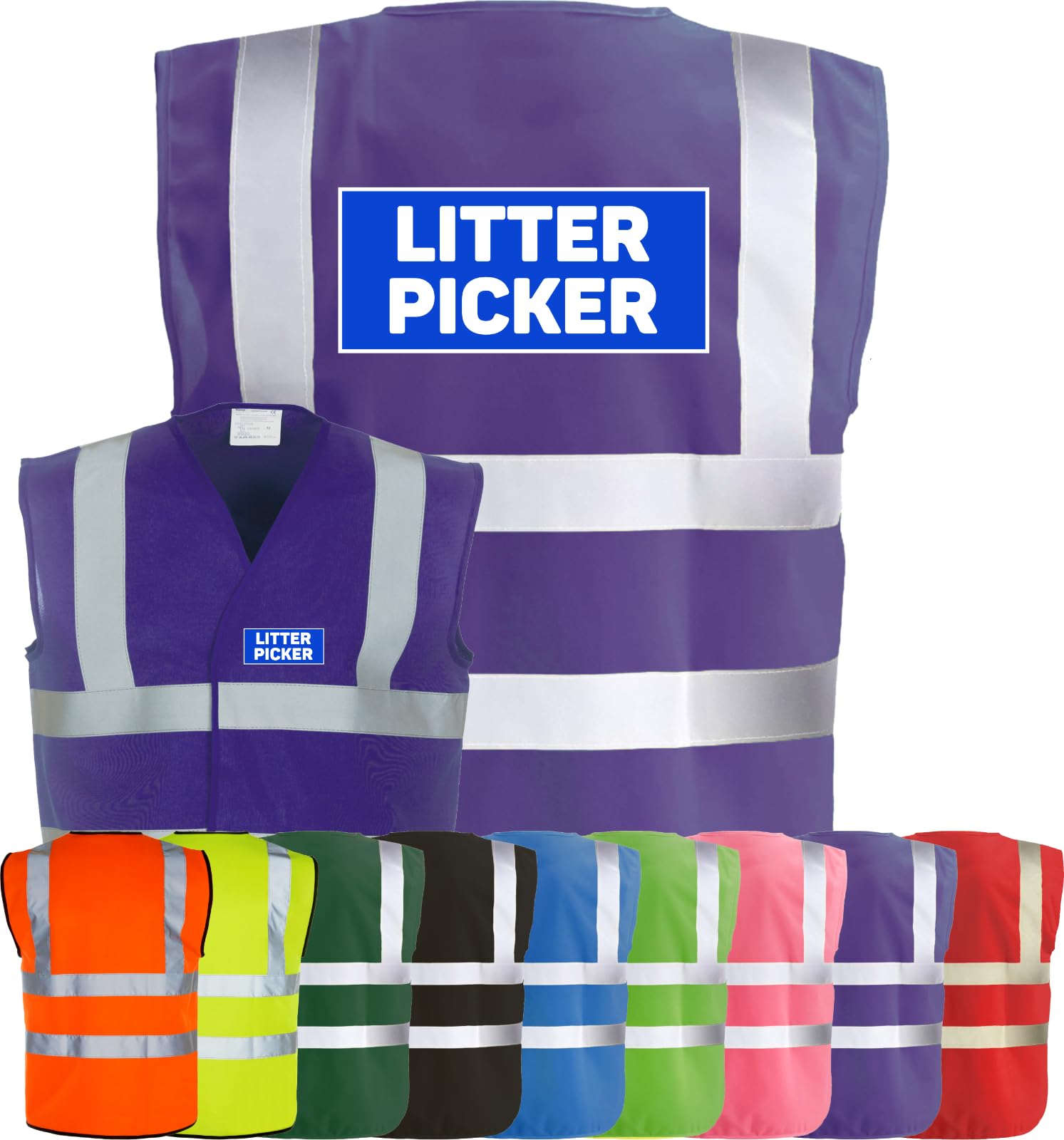 Corporate Togs LITTER PICKER Printed Hi-Vis Vest - High Visibility Safety Vest Tabard, Brace Hi-Vis Strips, Fastening Waistcoat | Protective Safety Wear