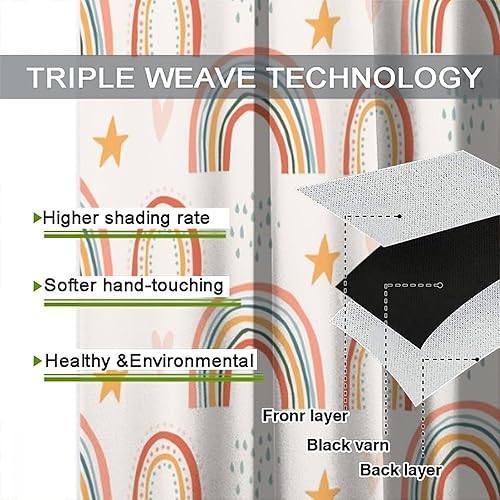 Miniatura 8 de Cortinas de acuarela arcoíris con bolsillo para cortinero, lindas y divertidas cortinas de ventana para el hogar de niños y niñas, 42 x 45 pulgadas