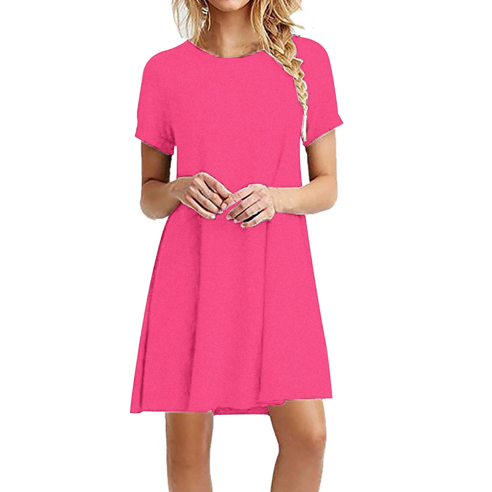 hot pink women dress HMS Essential: Neon Pink Square Neck Sleeveless Perfect Fit Midi Dress Small