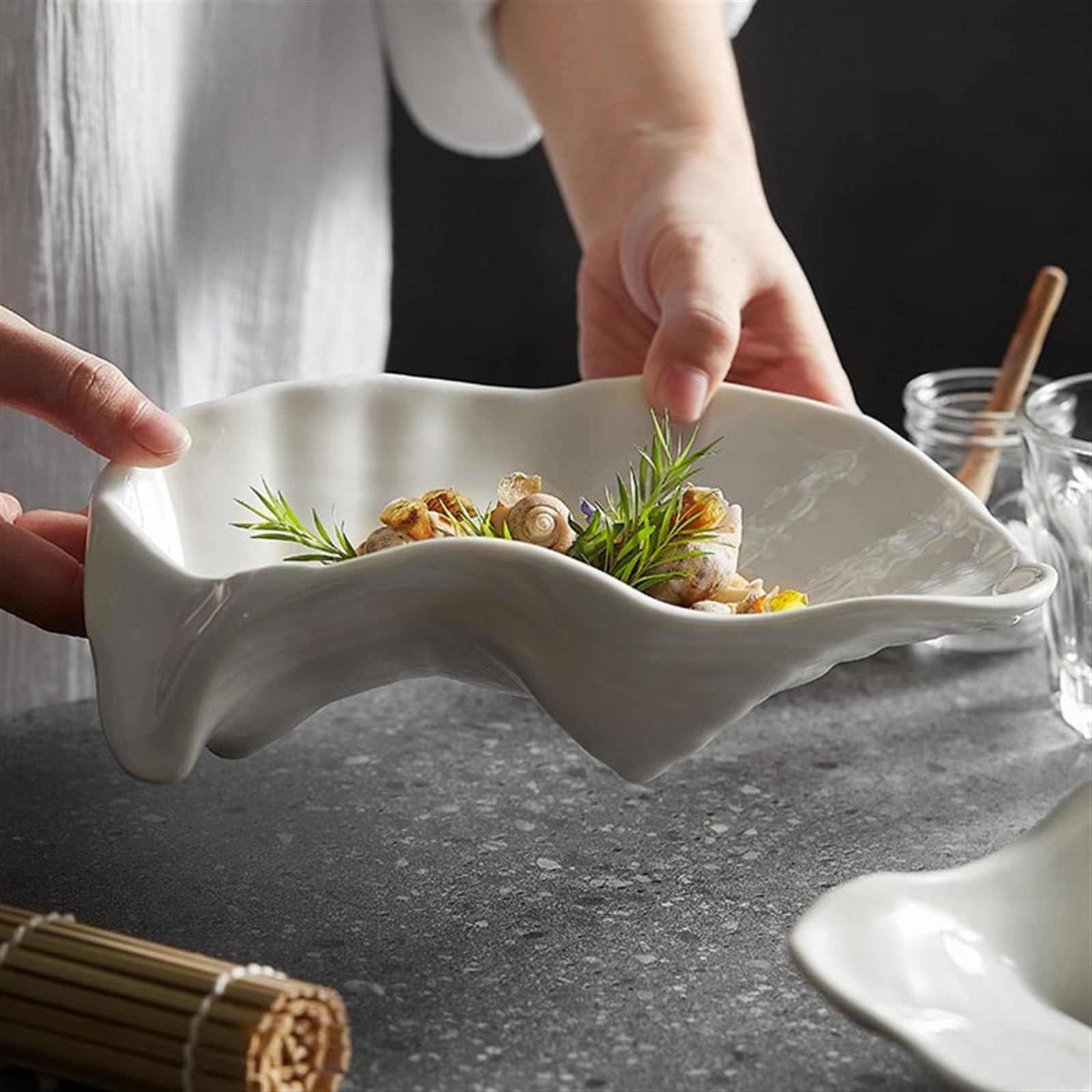 głęboki talerz Płytki talerz do użytku domowego Restauracja hotelowa Specjalna wykwintna zastawa stołowa Kreatywny obiadowy w kształcie ostrygi