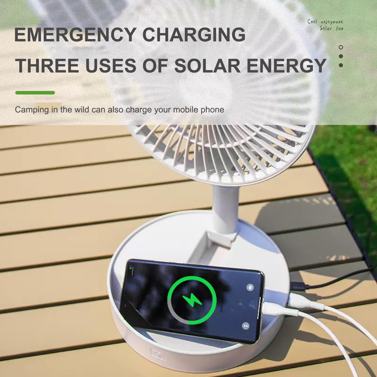 Ventilatore Oscillante Ricaricabile A Energia Solare - 3 Velocità, Pieghevole | Per Interni Ed Esterni - Foto 6