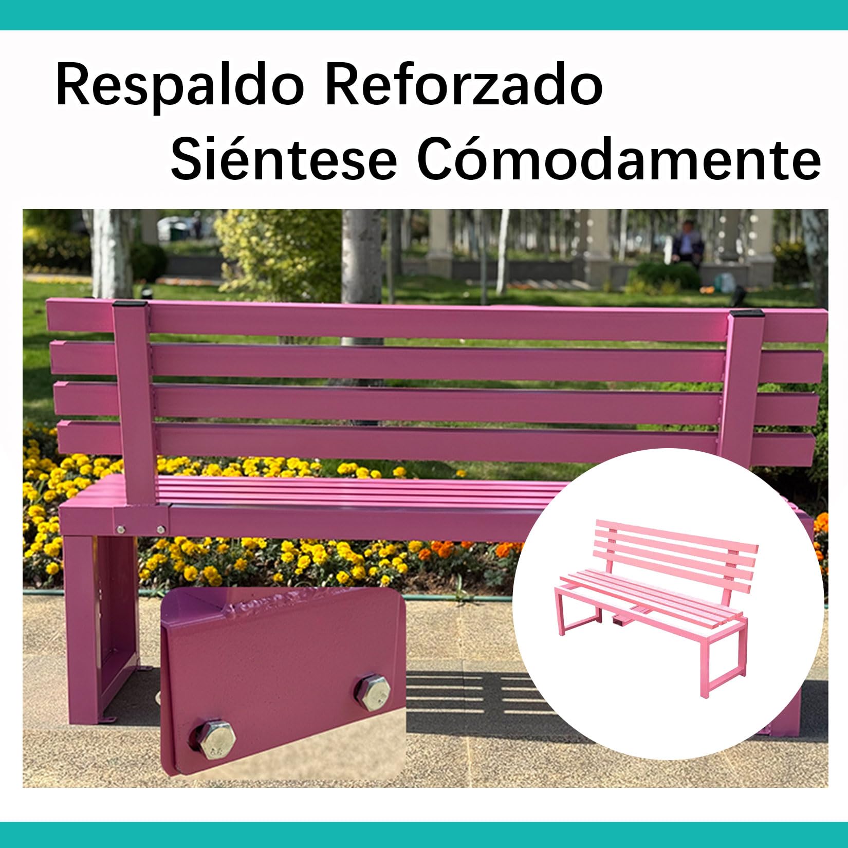 Banco de Exterior e Interior,Banco de Jardín de Metal Cómodo y Duradero,Asientos de Patio,Resistente a la Intemperie y al óxid,Apto para Parque,Jardín,Patio,Porche Azul 150×40×85cm