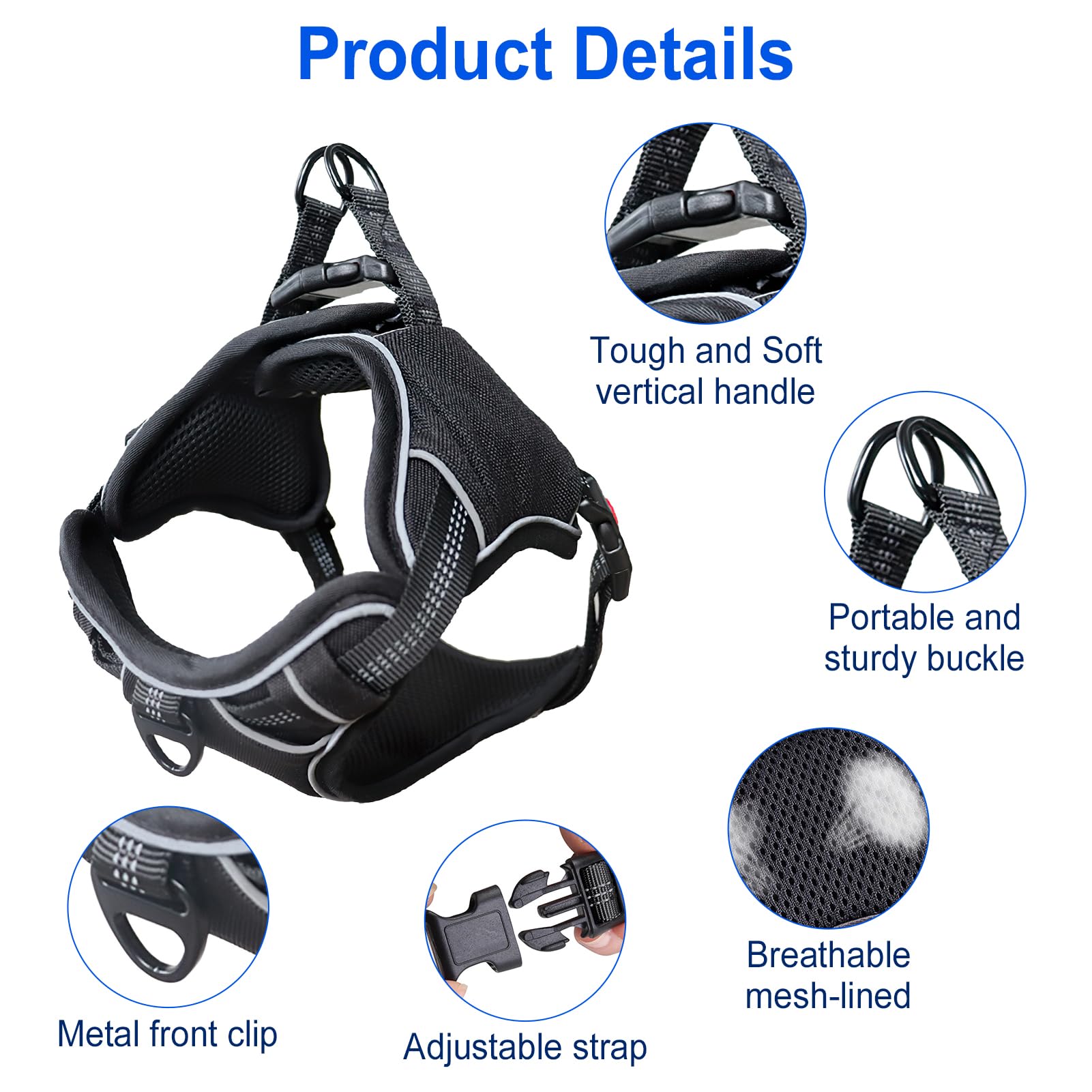 YiGeY Dog Harness Large Dog No Pull Pet Harness, Adjustable Soft Padded Pet Vest Harness for Easy Walking with Reflective Strips, Front Clip Easy Control Large Breed Dog Stop Pulling Black - Image 3