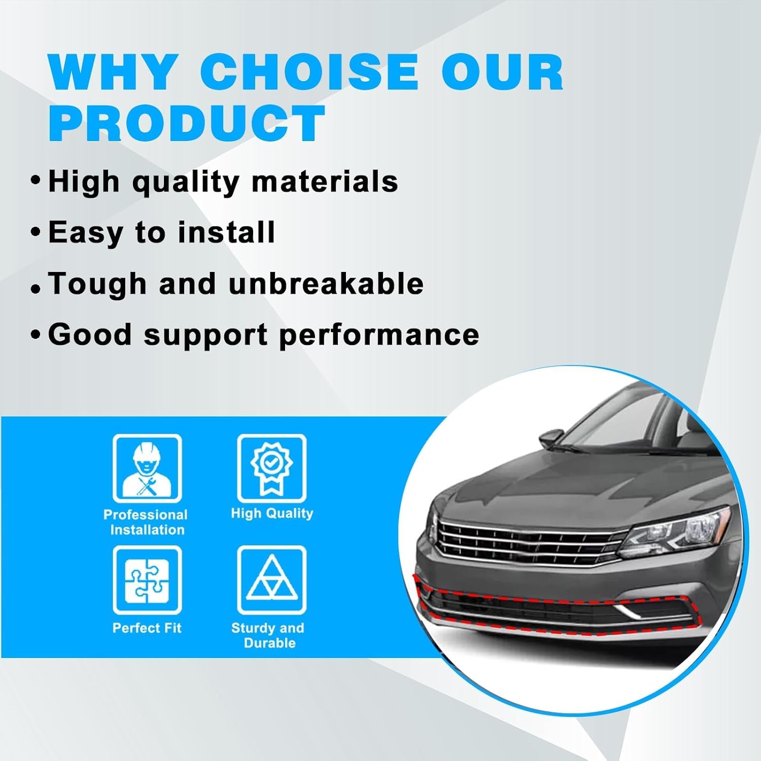 3PCS Front Bumper Lower Grille & Front Grill Fog Lamp Bezel, Compatible With VW Passat S/SEL 2016-2019, Replace# VW1036141 561853671HRYP JX-7862-CM - Image 4