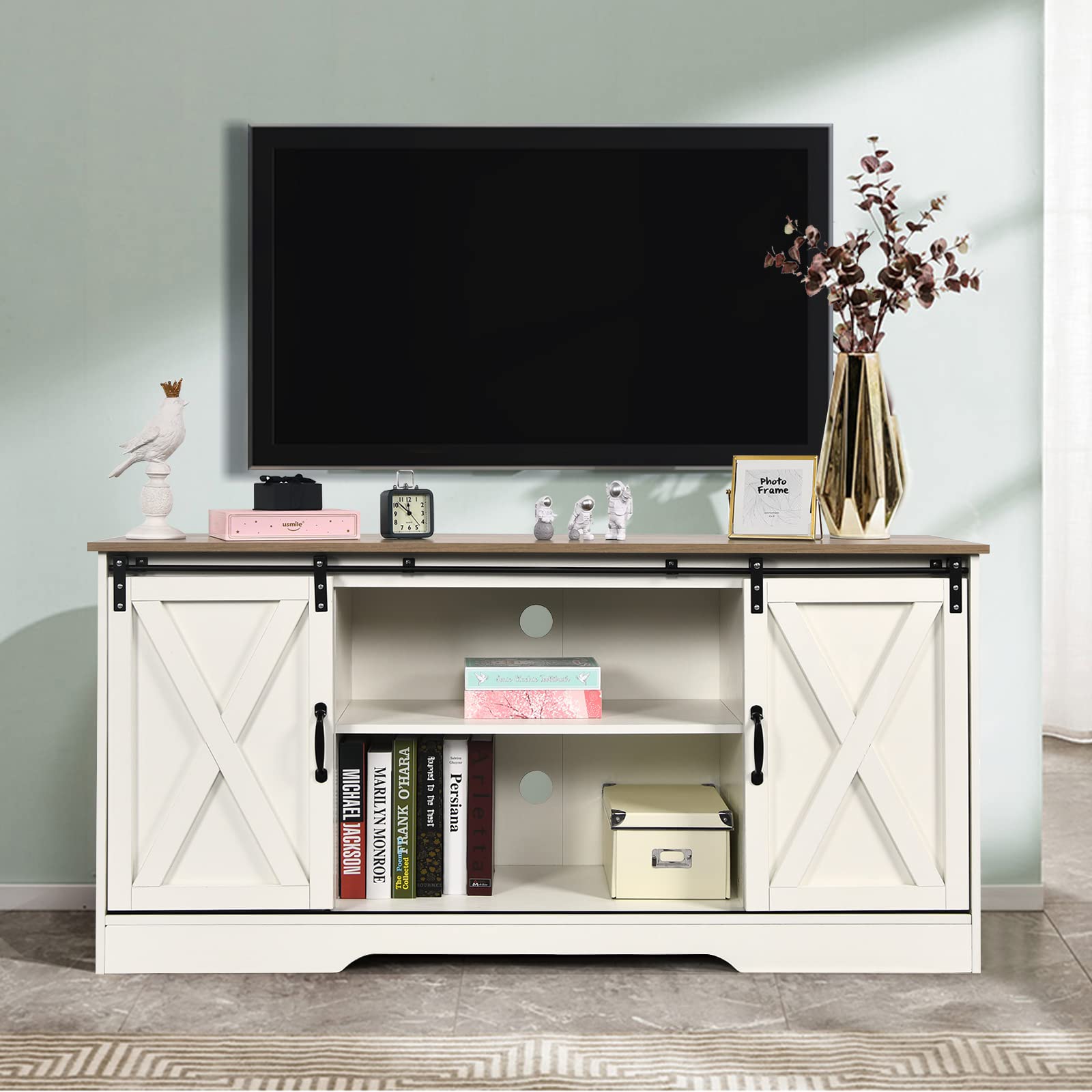 Buy Farmhouse TV Stand for 65+ inch TV, White Entertainment Center Barn