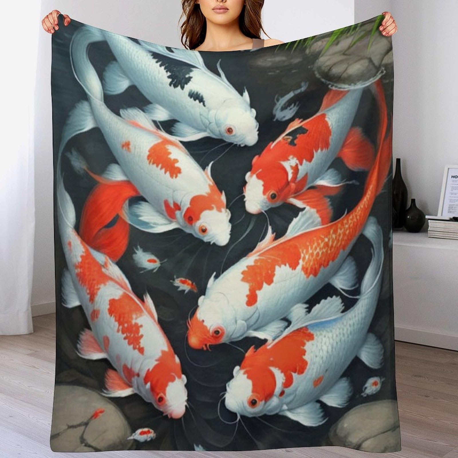Couverture Polaire Koi Poisson Plaid Flannel Idéal Soirée Canapé