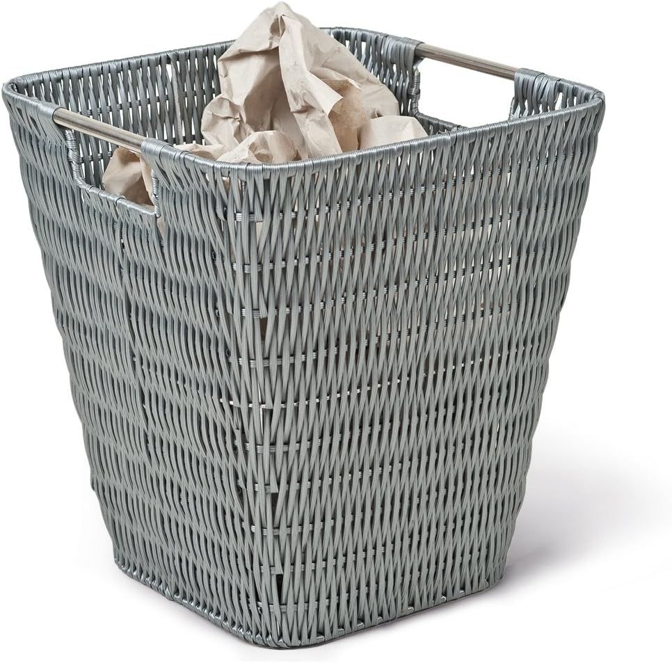 Adam Schmidt Wicker Trash, Paper Pails, Buckets and Baskets, Waste Basket, from Poly Rattan, Dimensions 270 x 270 x 300 mm, Grey
