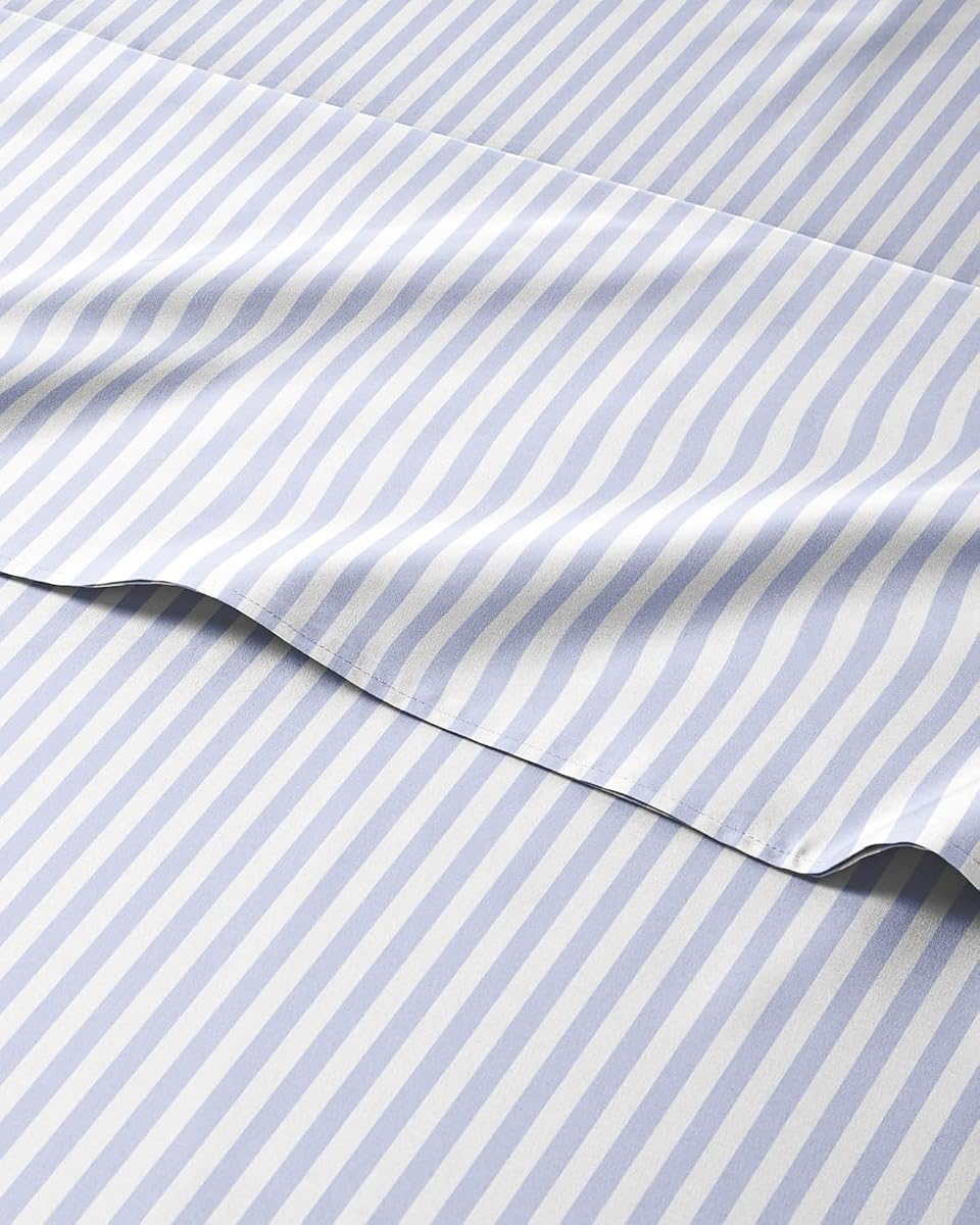 Sábanas para niños Queen Blue Pinstripes - Juego de sábanas de 4 piezas Blue Pinstripes | Ropa de cama con temática de rayas azules, ultrasuave, bonita y acogedora, transpirable y lavable a máquina, juego de cama para niños, niñas y adolescentes, acogedora