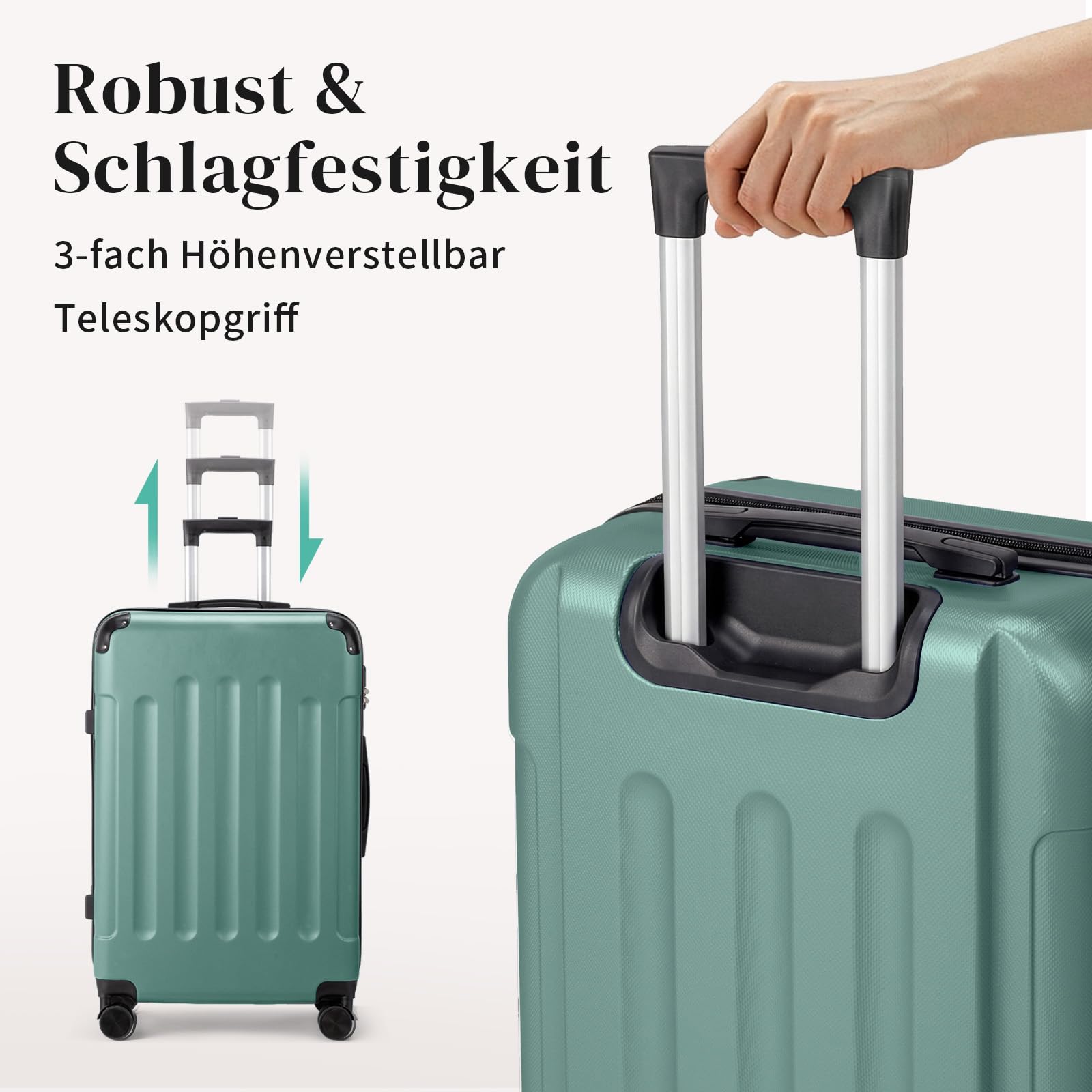 LALAHO Kofferset 4 teilig Hartschale mit verstärkten Ecken, Reisekoffer mit Rollen Groß, Koffer Set 4 Stück aus ABS, Handgepäck, Türkis
