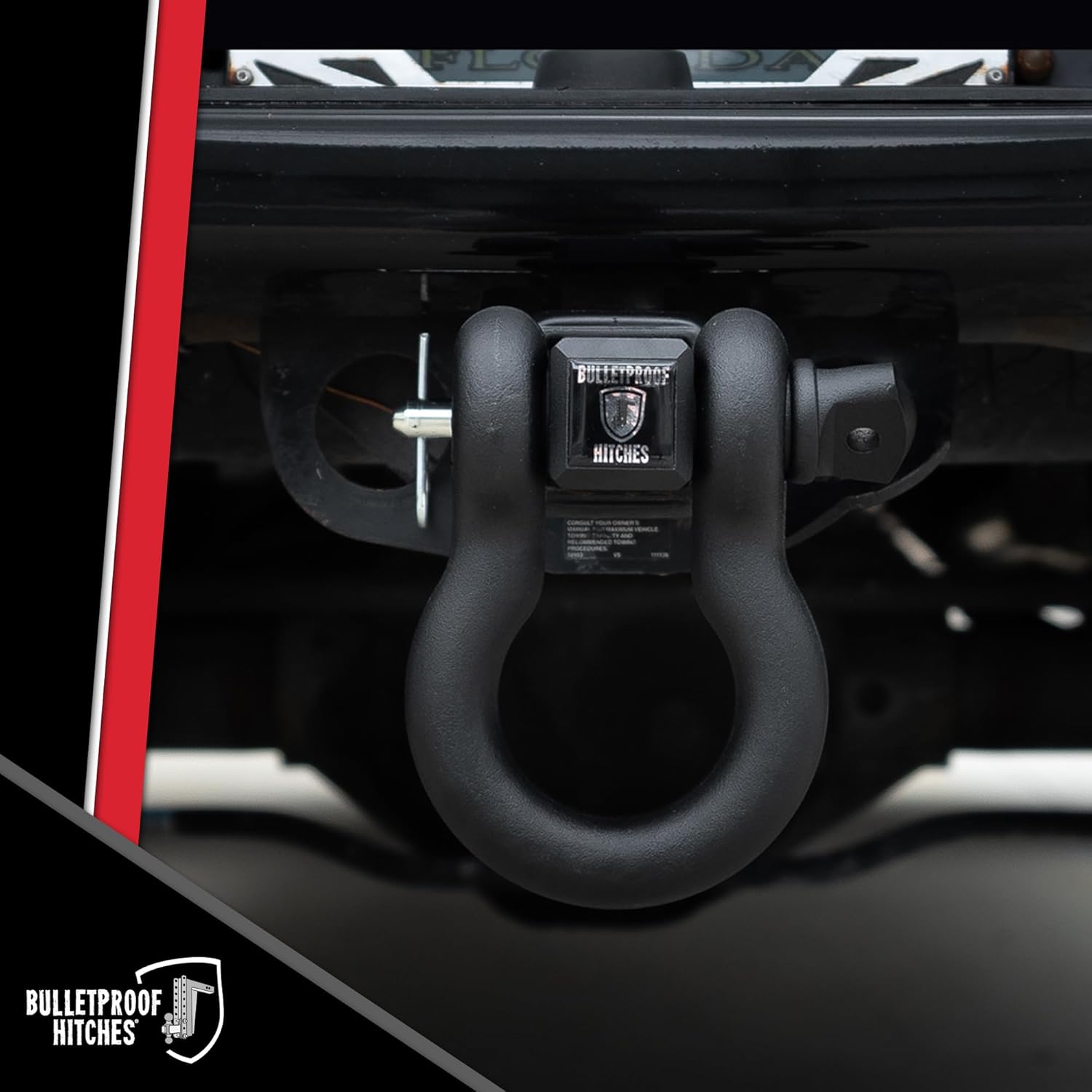 BulletProof Hitches - 2.0" Shackle Hitch Receiver with 36,000 lb. Rating and D-Ring/Clevis - Tow Hitch Shackle for 2" Receivers - Extreme Duty, Solid Steel, Black Powder Coat