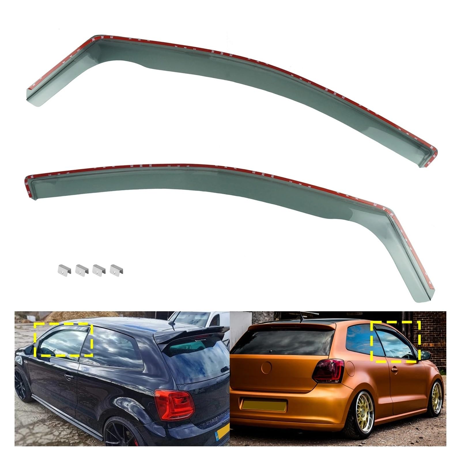 Deflettori finestrini auto Per VW Polo MK5 3 Porte Hatchback 2009-2017 Tinta Tè Traslucido Vento Pioggia Sole Guard Deflettori 2 Pz/set