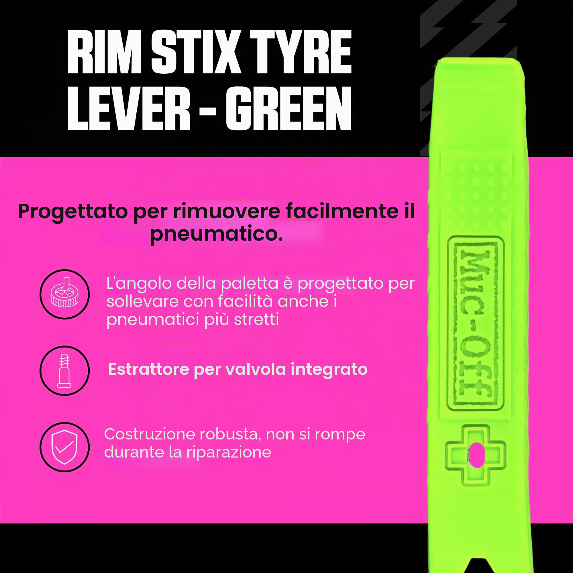 Muc-Off Rim Stix Verde Coppia di Leve Smontagomme per Bici Ergonomiche in Plastica