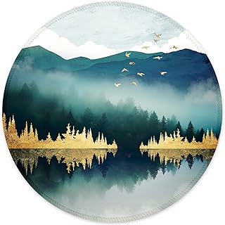 ITNRSIIET Mouse Pad with Stitched Edge, Premium-Textured Mouse Mat Waterproof Non-Slip Rubber Base Round Mousepad for Office Gaming Laptop, Cute Design Desk Accessories, Landscape Forest