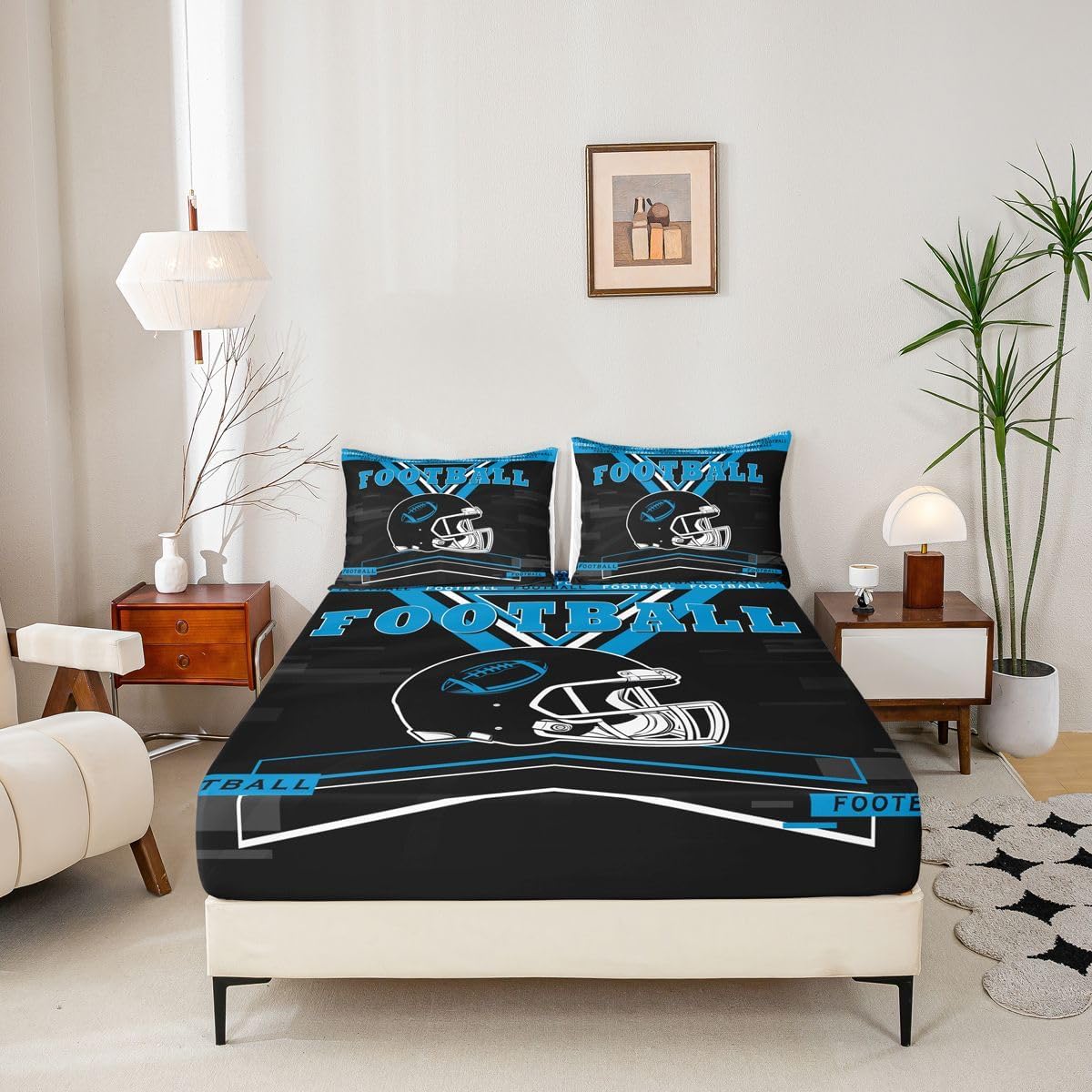 Erosebridal Queen Football Bed Sheets Set for Fan,Rugby Sheet Set for Kids Boys Teens,Football City Sheets,Sports Flat Fitted Sheet with 2 Pillowcases Deep Pockets - Image 5