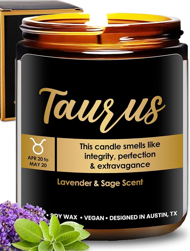 Taurus Zodiac Candle, Unique April Birthday Gifts for Women, Ideal Astrology Gifts for Taurus Lovers, Zodiac Gift for Women & Men, Best Presents for Birthday, Christmas, Special Occasions, Gift Ready