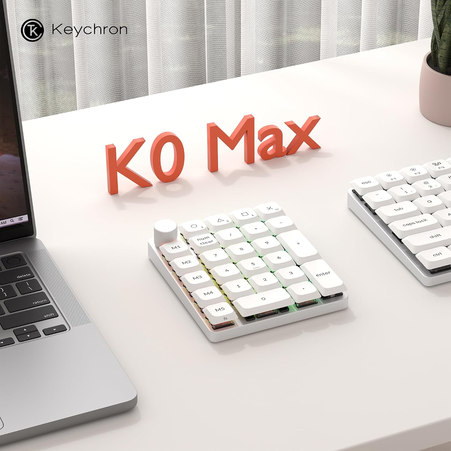 Keychron K0 Max QMK Wireless Custom Number Low-Profile RGB Backlit (Hot-Swappable) Silent Red Switch Keypad, 2.4 GHz & Bluetooth 5.3 Connection, 1000Hz Polling Rate - White