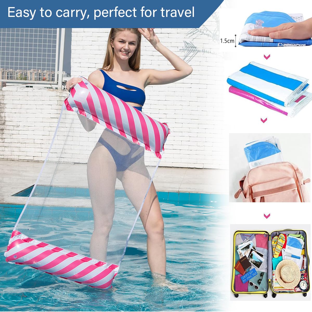Pack De 2 Hamacas De Agua Inflables 4 En 1 – Con Bomba Manual, Capacidad 90-120 Kg, Para Piscina, Playa Y Lago