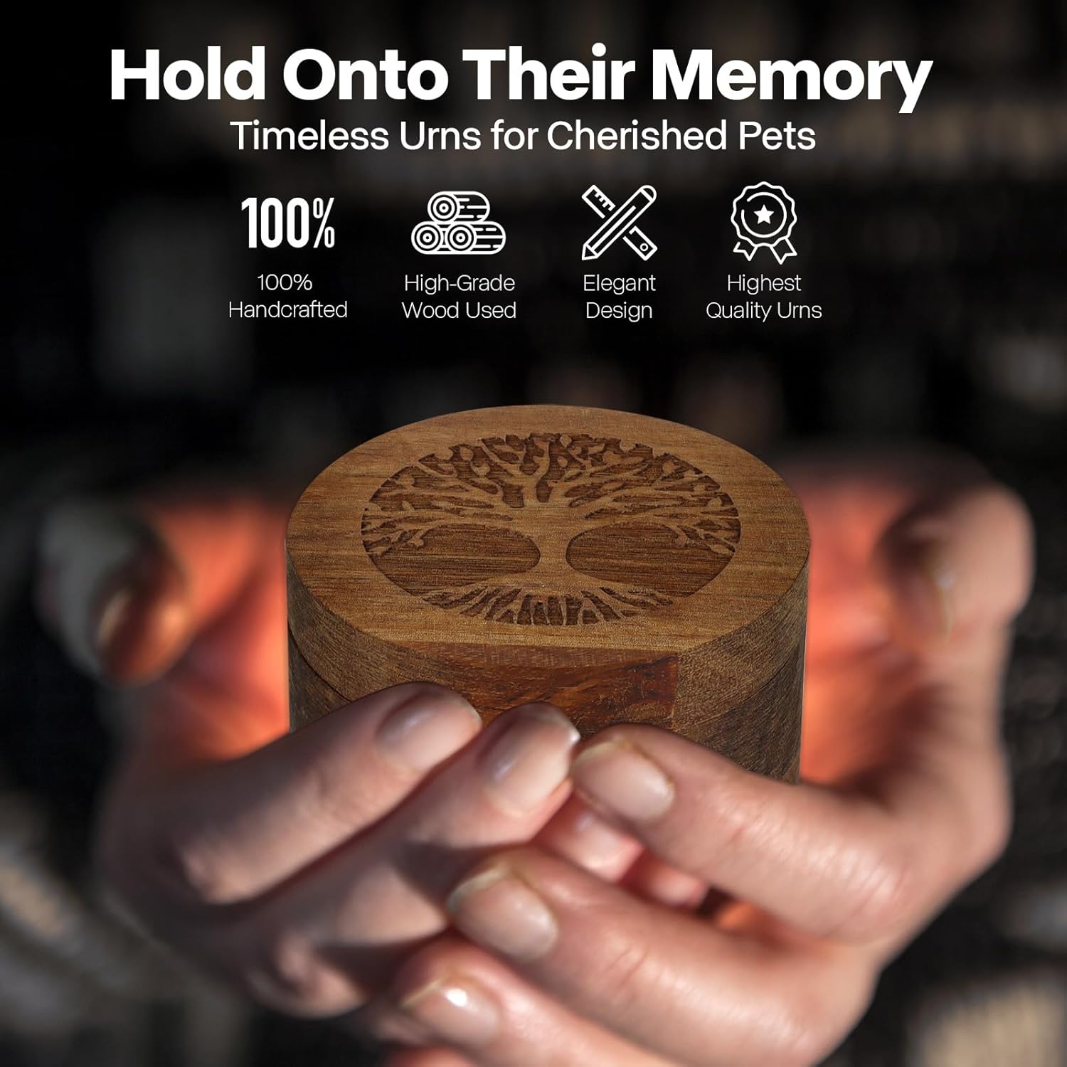Small Wood Urn for Human & Pet Ashes Tree of Life Memorial Keepsake, Eco-Friendly Magnetic Cremation Urn for Dogs, Cats (3.5"x3.5"x2.5") - Image 5