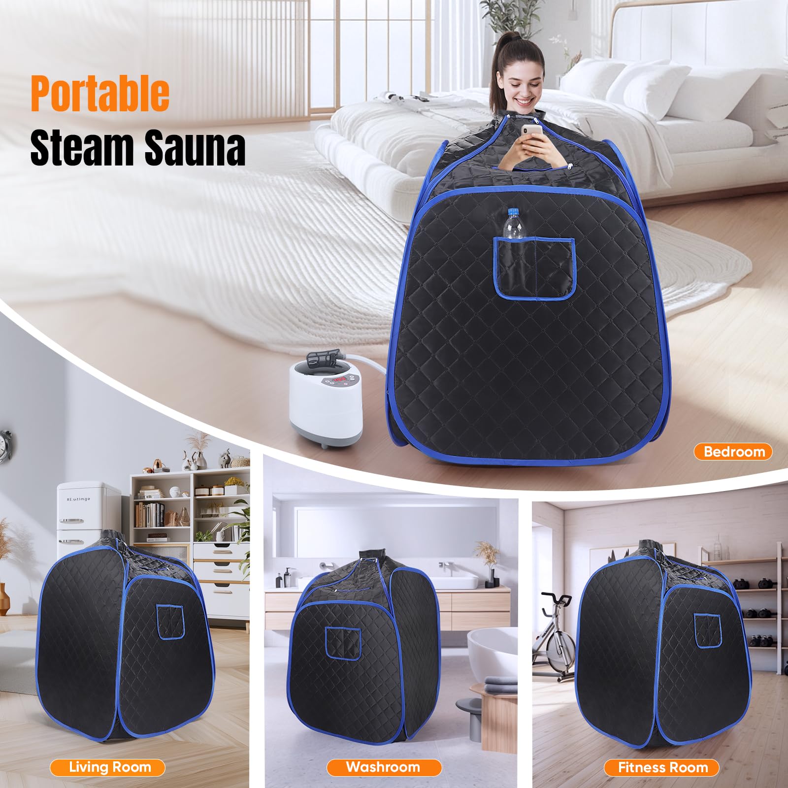 Tragbare Dampfsauna Kabine, Faltbare Saunabox mit Fernbedienung & 45 Min. Timer für Entgiftung, Schmerzlinderung & Entspannung,Tragbarer Vapozone mit 2,6 l Dampfgenerator