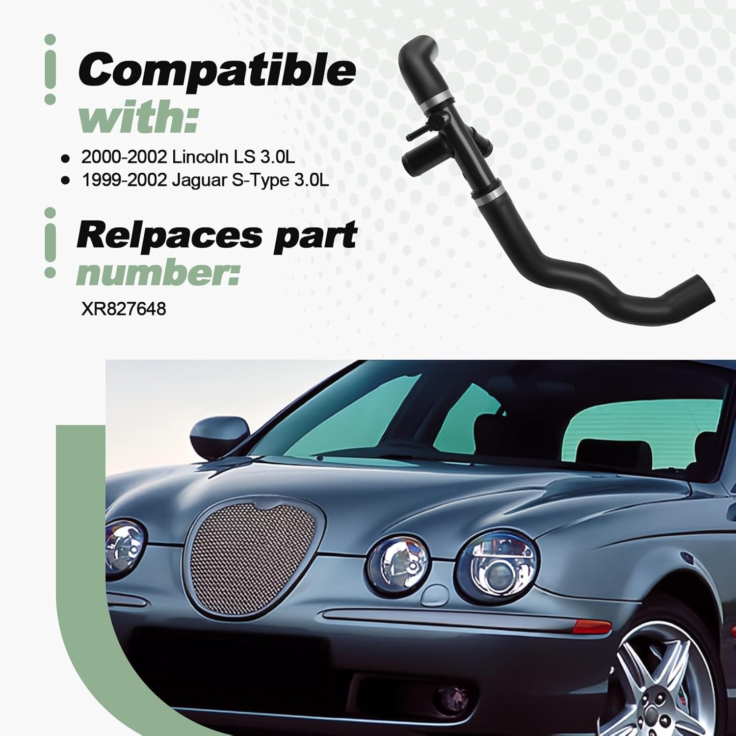 Upper Radiator Hose Compatible with 2000-2002 Lincoln LS 1999-2002 Jaguar S-Type 3.0L Replace XR827648