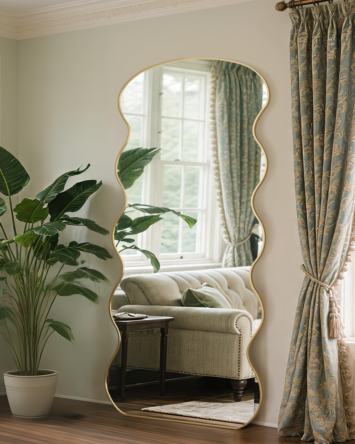 Antok Full Length Mirror, 71"x32" Wavy Mirror Full Length with Stand for Bedroom, Living Room Cloakroom, Gold