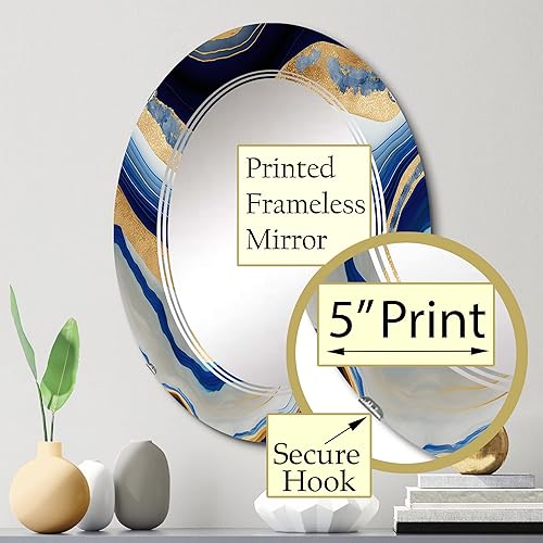 Miniatura 8 de DesignQ Modern wall mirror, Oval Modern mirror, Round Blue bathroom mirror, Abstract Transitional vanity mirror Flowing Vibrant Blue and Gold Art IV