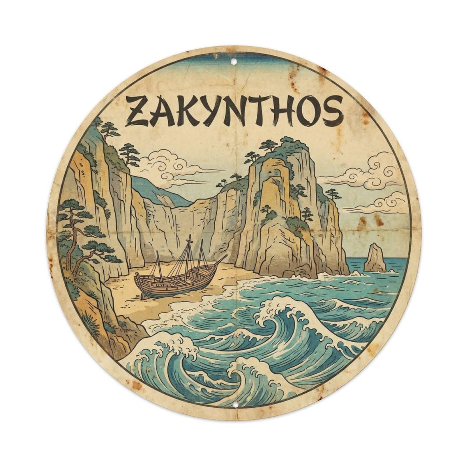 Zakynthos Island Old Coast Classic Illustration Metal Tin Sign