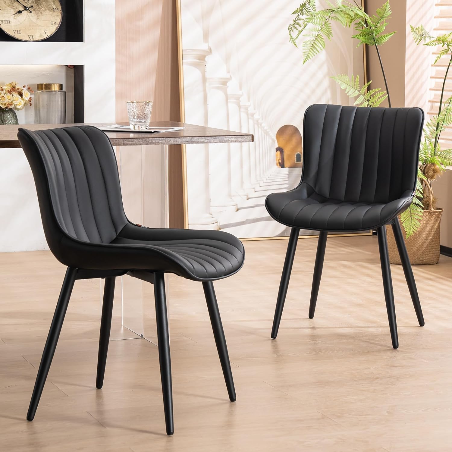 Duffy Dining Chairs Set of 2 Faux Leather Modern Padded Seat with Metal Legs, Comfortable and Durable Kitchen, Office, or Cafe Seating – Easy Assembly (Black) — image 1