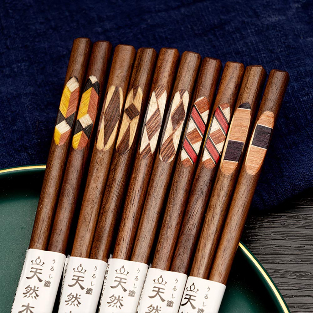 Chinesische Essstäbchen, japanische Sushi-Essstäbchen, 5 Paar, Essstäbchen aus Holz, wiederverwendbar, natürliche Essstäbchen, waschbare Essstäbchen, Essstäbchen, Geschirr-Set, modernes Design (natürl