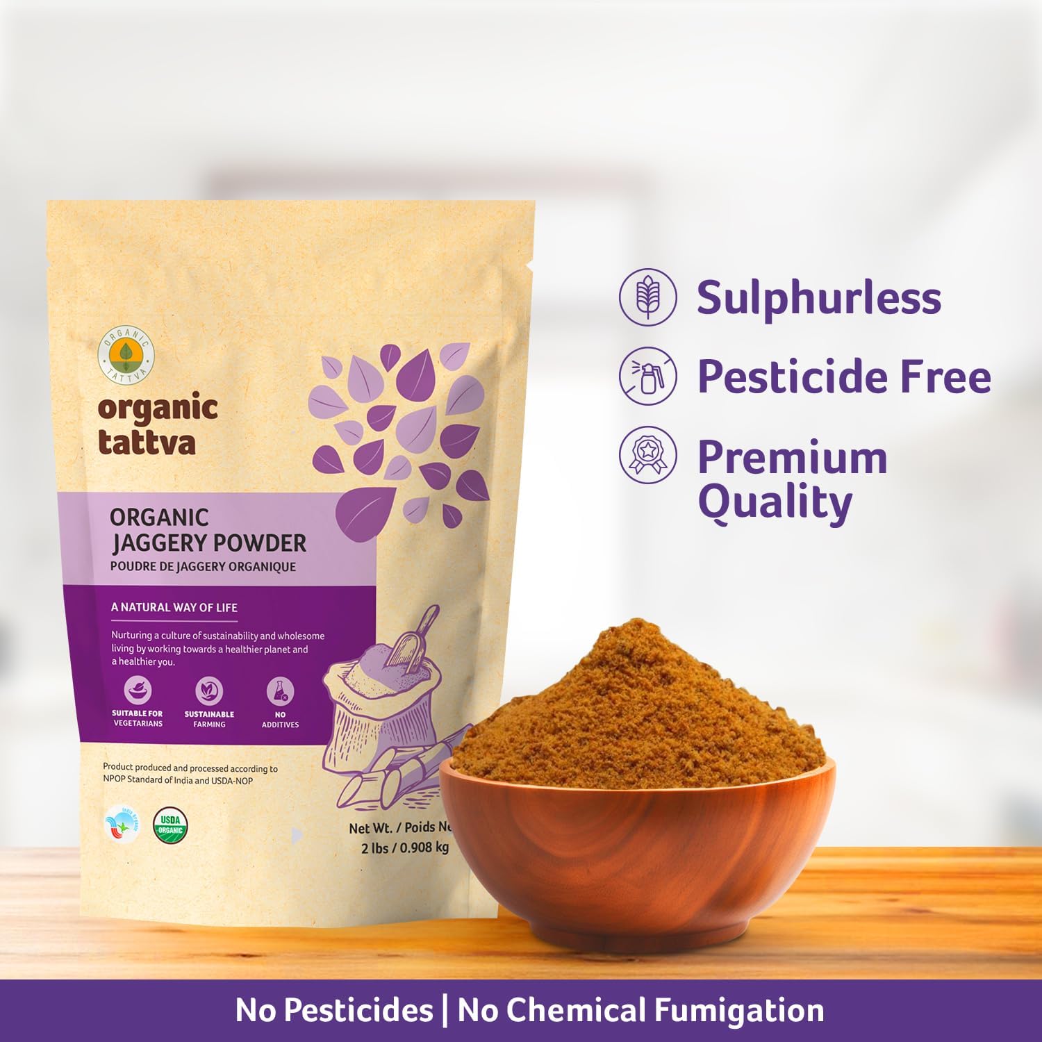 Organic Tattva Jaggery Powder (2 lbs) - Unique Powdered Sugar Substitute - Traditional Indian Gur Powder - Indian Sweetener with Zero Additives - USDA Certified Organic Sugar Substitute (Pack of 2) image 5