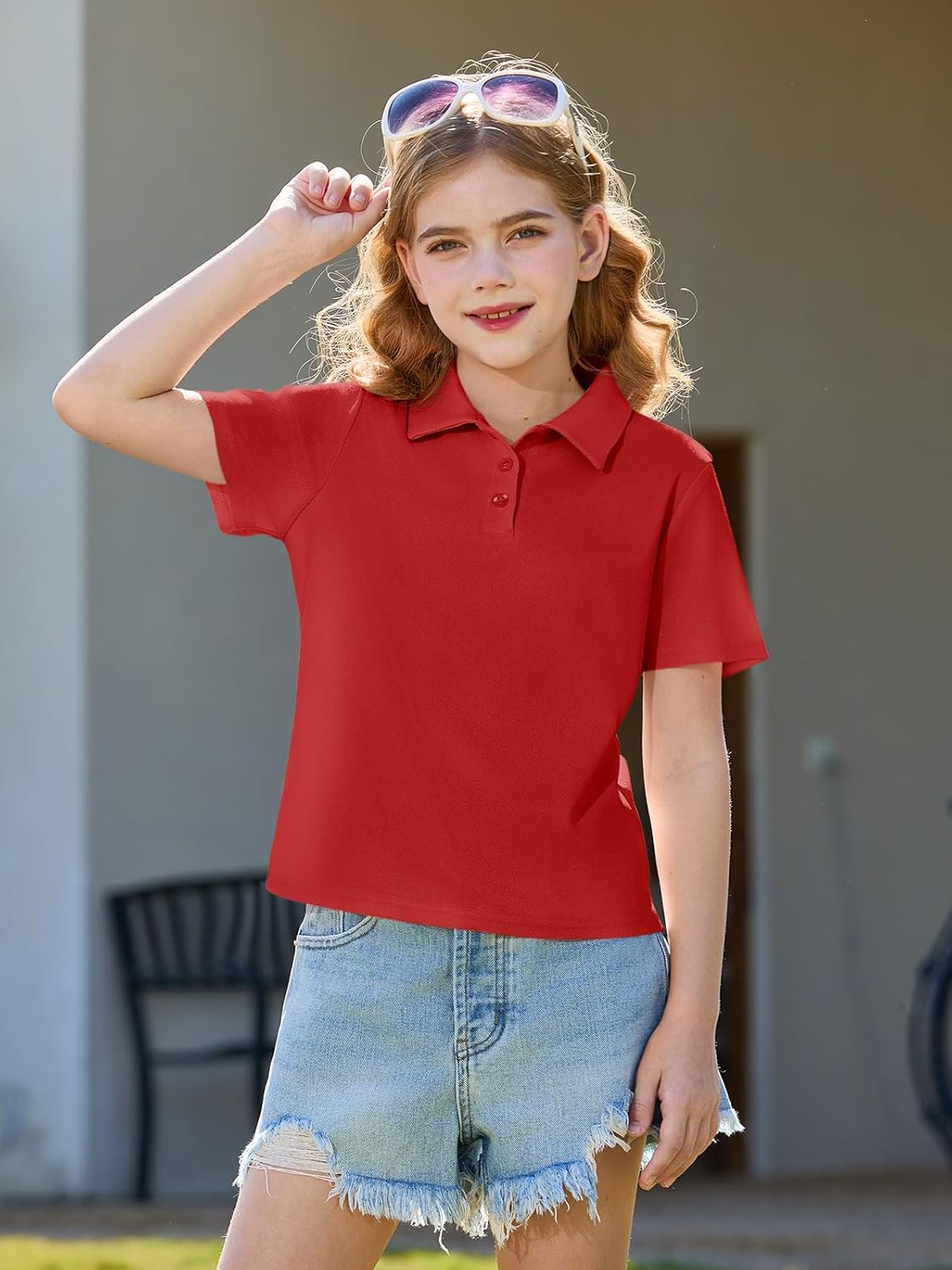 Haloumoning Girls Short Sleeve Polo Shirts Kids School Uniform Pique Polo Shirt 5-14 Years - Image 2