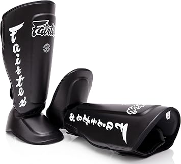 Fairtex SP7 Muay Thai Shin Guards for Men, Women, Kids | Shinguards Made with Syntek Leather & are Premium, Lightweight & Durable | Detachable shin & Foot Protector