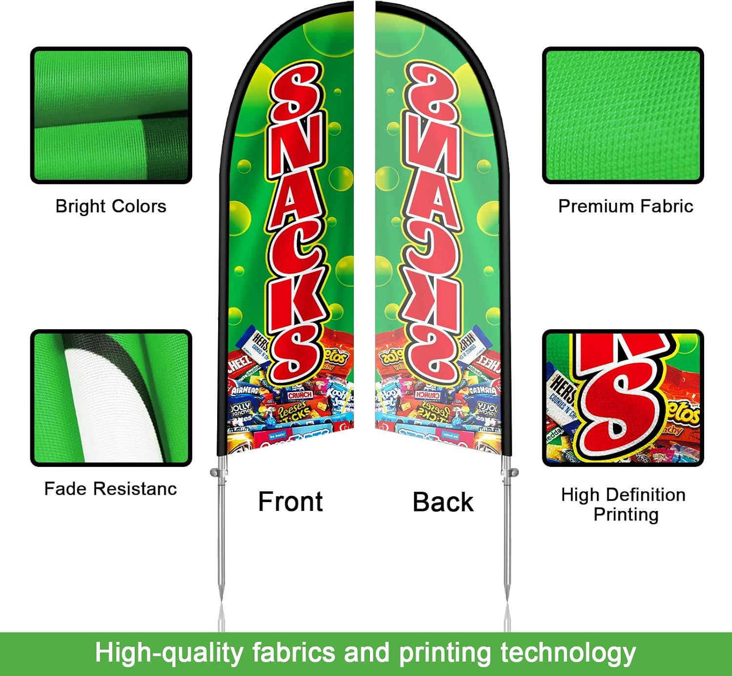 Snacks Flag for Business, Snacks 8FT Polyester Advertising Swooper Flag with Aluminium Alloy Flag Pole Kit, Stainless Steel, Ground Spike, Portable Bag