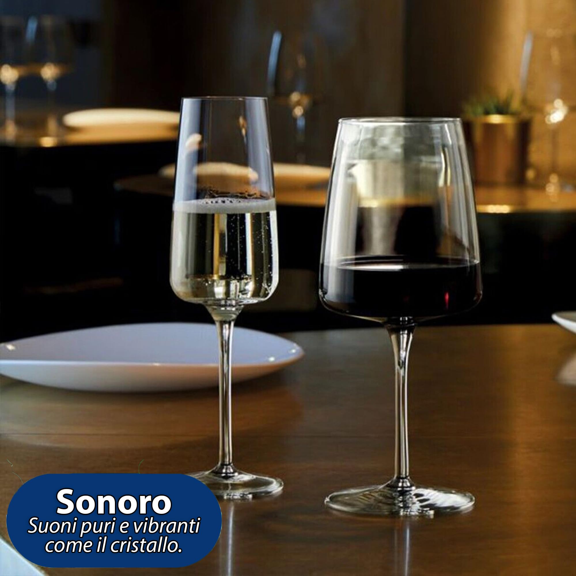Sicignano Set 6 Calici CL.65 con 6 Bicchieri CL.42 Essential per Vino Acqua, Cristallo Ecologico, Trasparenti, Resistenti, Uso Quotidiano, per Casa Ristorante Feste