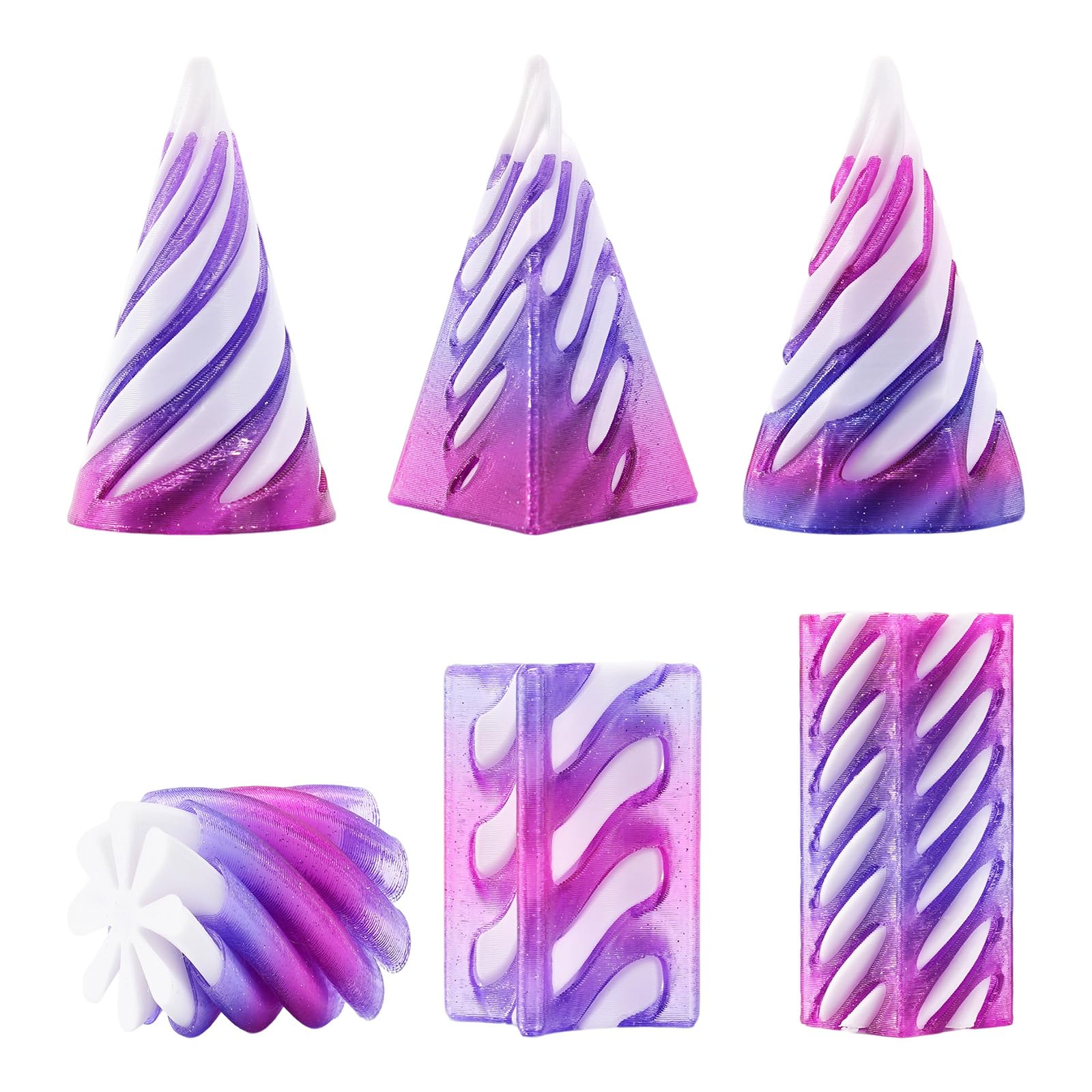 6-Pack 3D Printed Spiral Fidget Cones Set , Stress Relief, Desktop Decor, Modern Art Sculpture , 3d Printed Fidget Toy , Spiral Cone Fidget Toy