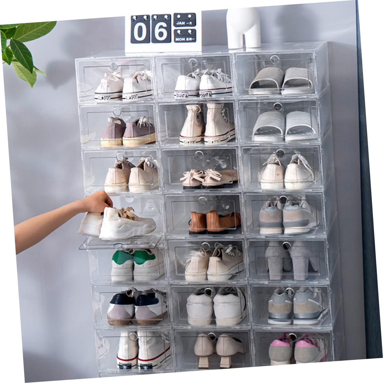 Healifty 6Pcs Transparent Shoe Storage Boxes Drawer Type Stackable Organizer Containers for Dustproof Moisture Resistant Sneakers and Shoes Plastic with Design for Easy Viewing
