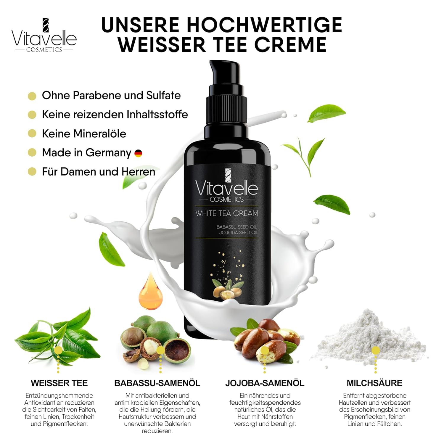 VITAVELLE White Tea Cream Face Moisturizer for Women - Lightweight, Non-Oily Moisturizer Face Cream with White Tea, Lactic Acid, Babassu, & Jojoba Oil - Soothe, Smoothe, & Restore Sensitive Skin - Image 2