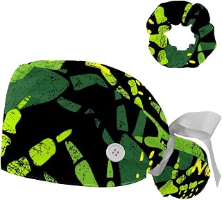 Gorro quirúrgico con botones y banda elástica para mujer, color verde, multicolor, Talla única