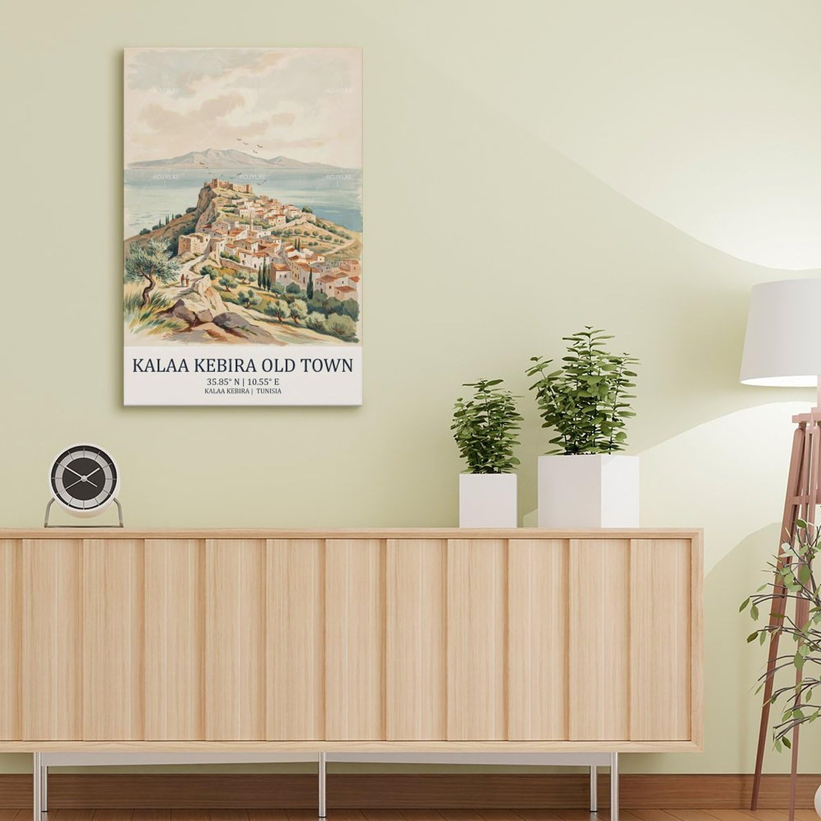 AOJYLXE Kalaa Kebira Old Town Tunisia Watercolor Travel Poster 61x91,4 cm