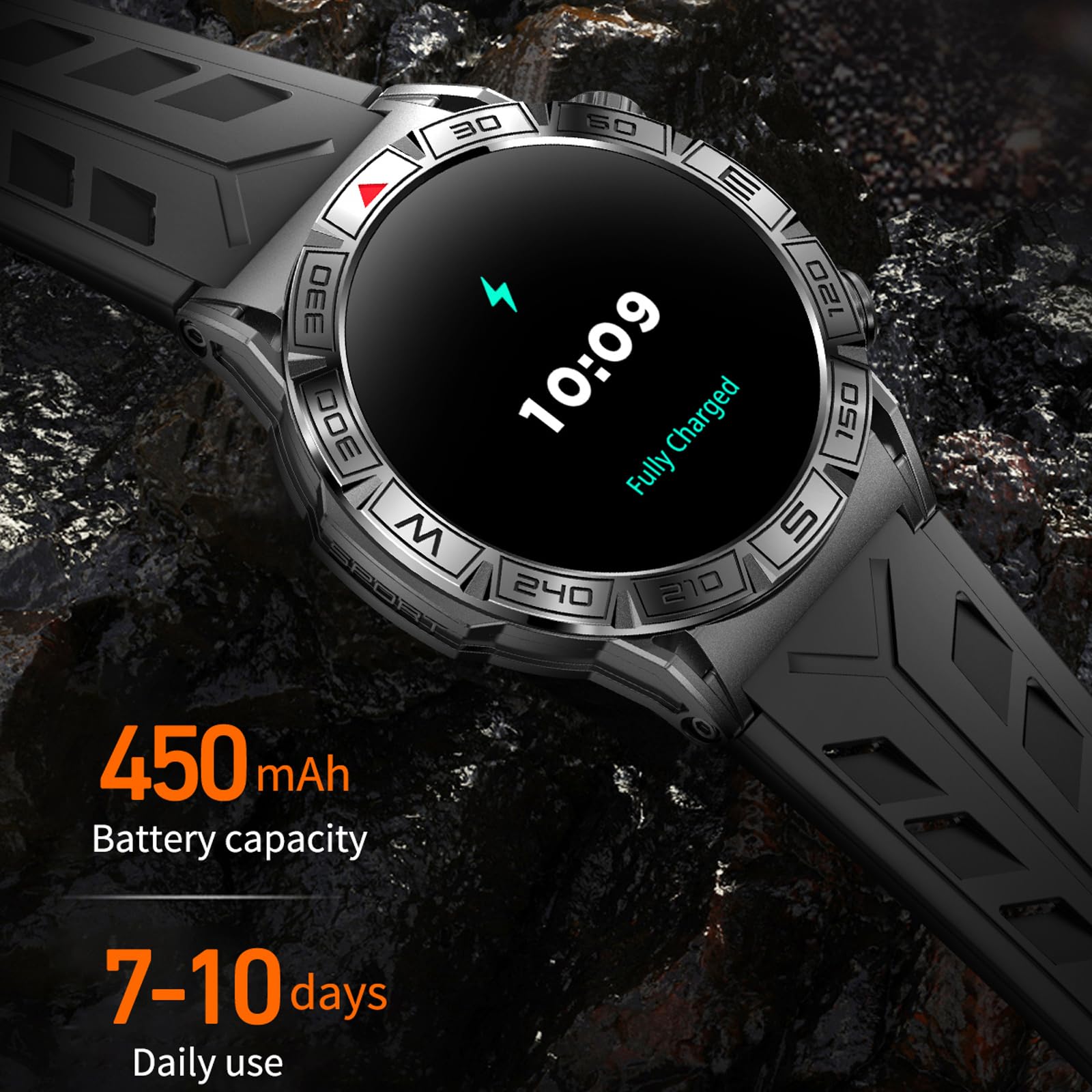 findtime Militärische Smartwatch Herren mit Telefonfunktion Kompass Taschenlampe Altimeter Barometer 1.43" AMOLED Robuste Outdoor Laufuhr für Android iOS
