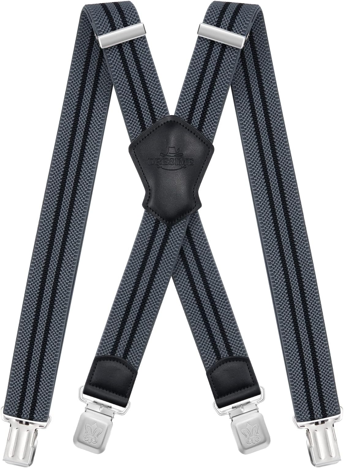 DresimeSuspender Mens Braces for Trousers with 4 Strong Clips 40mm Width, X Shape Heavy Duty Suspenders Adjustable Elastic for Overalls Jeans, Work Pants, Jumpsuits, Motorcycle Pants, etc.