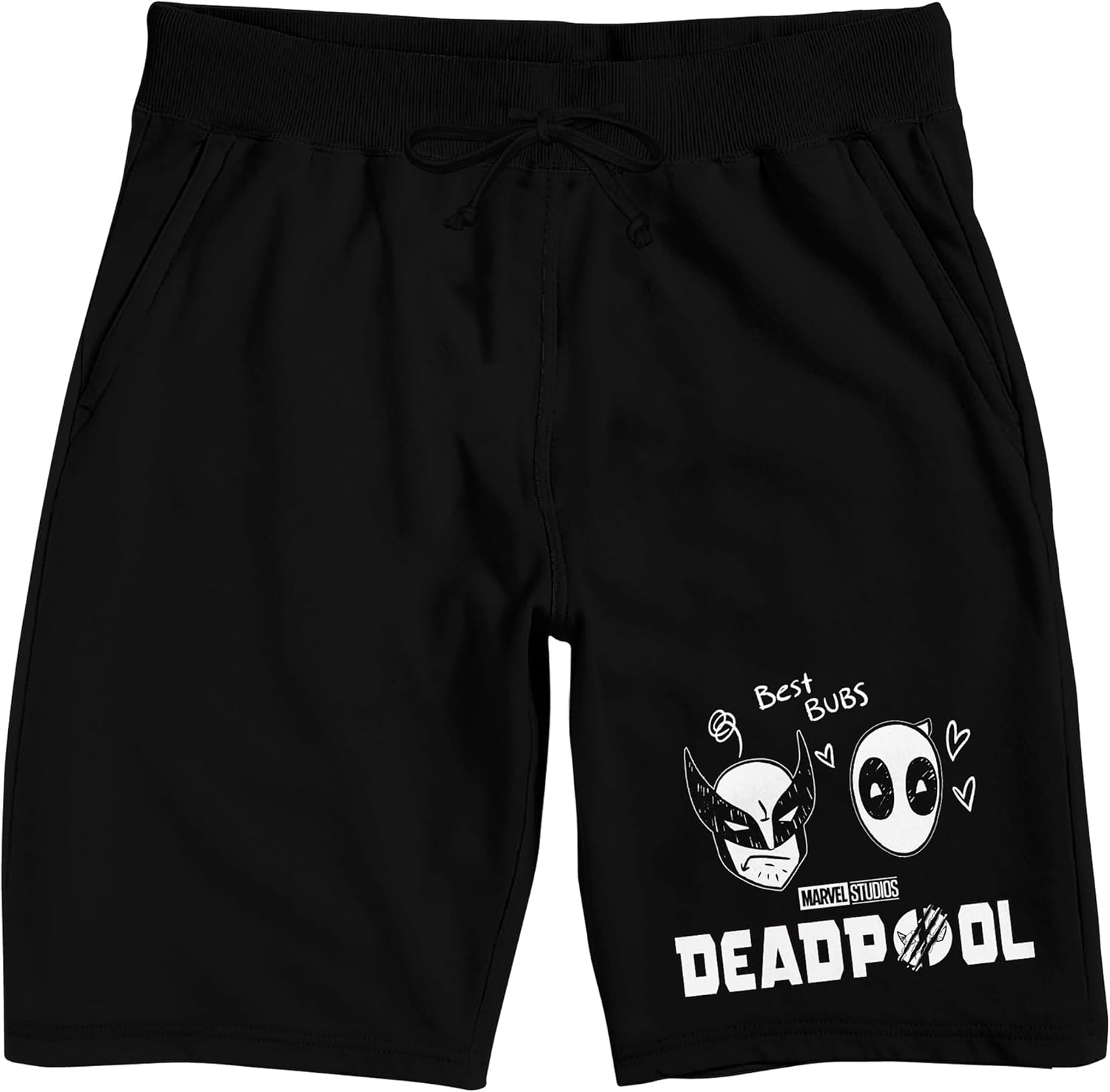 Deadpool and Wolverine Head Pen Art Men's Black Lounge Shorts