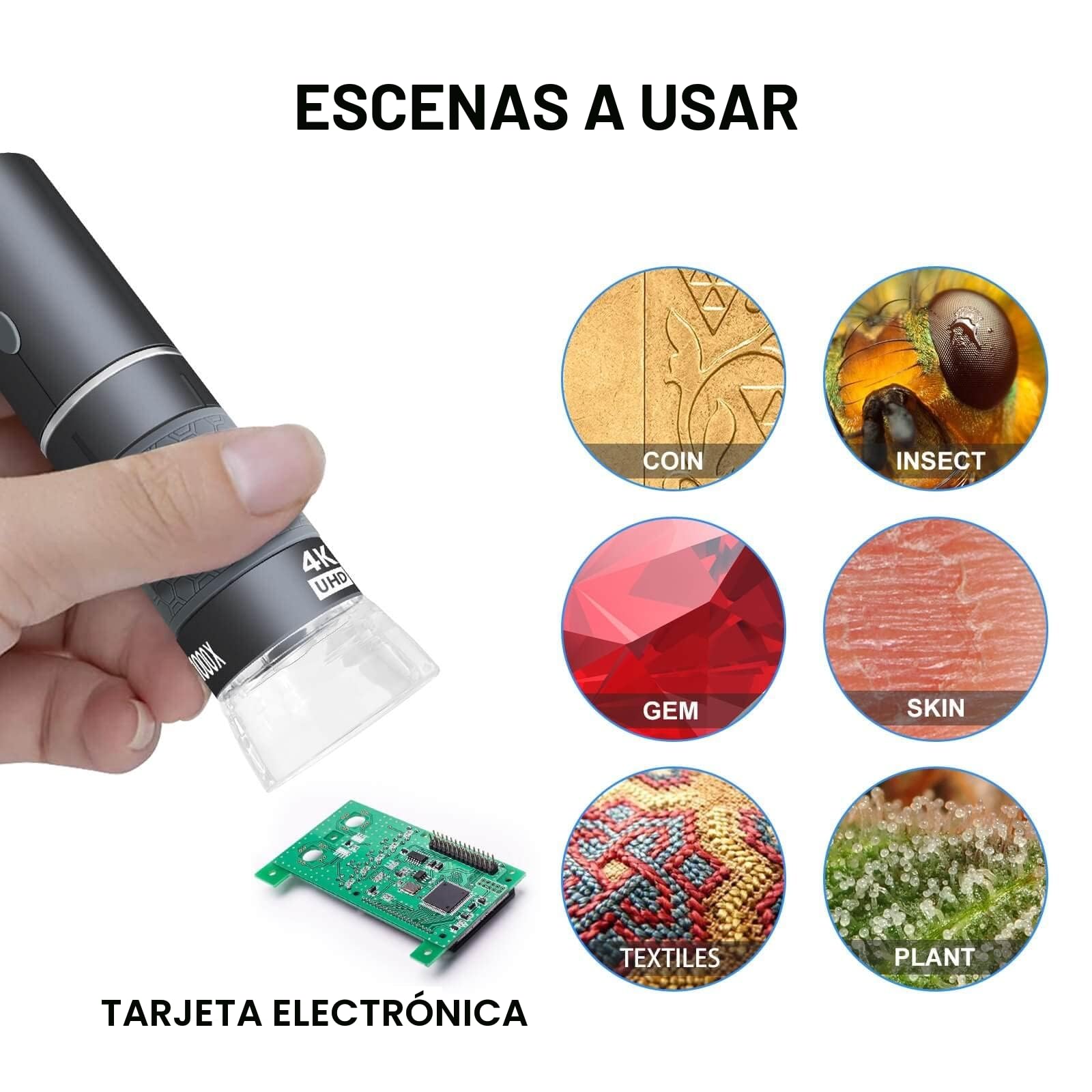 4K WiFi Microscopio para iPhone Android, 50 a 1000X Microscopio Digital USB Inalámbrico Super HD Endoscopio Cámara para Todos Los iPhone iPad Android Teléfonos Tablet Windows Mac Chrome Linux