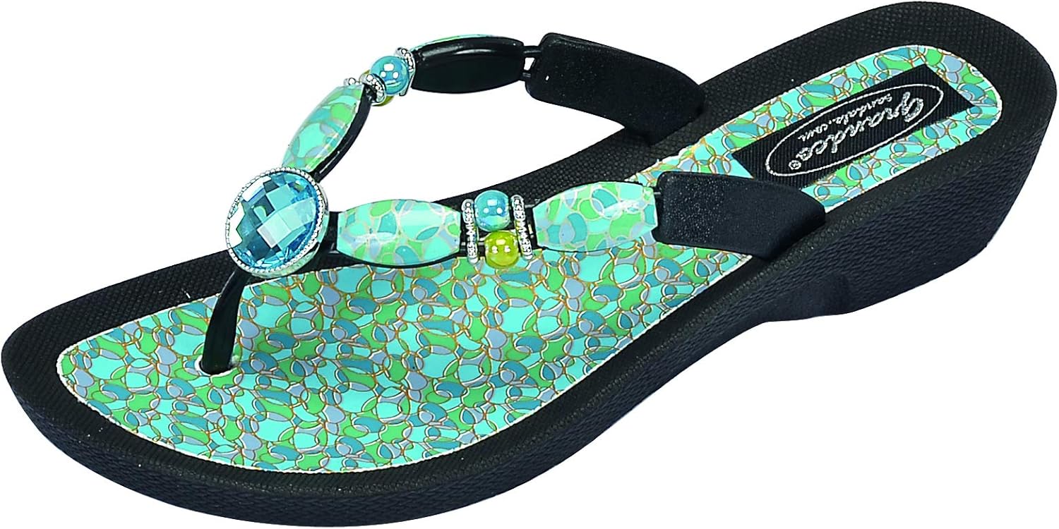 Grandco Women’s Ocean V Thong Jeweled Slipon Flat Beaded