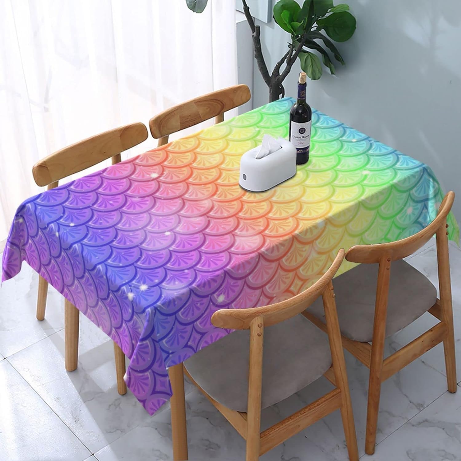 Rainbow Table Cloth Waterproof Rectangle Tablecloth Washable Party Table Cover 54x 72 Inch for Celebration Holiday Camping Picnic Fall Decorations for Home Mermaid