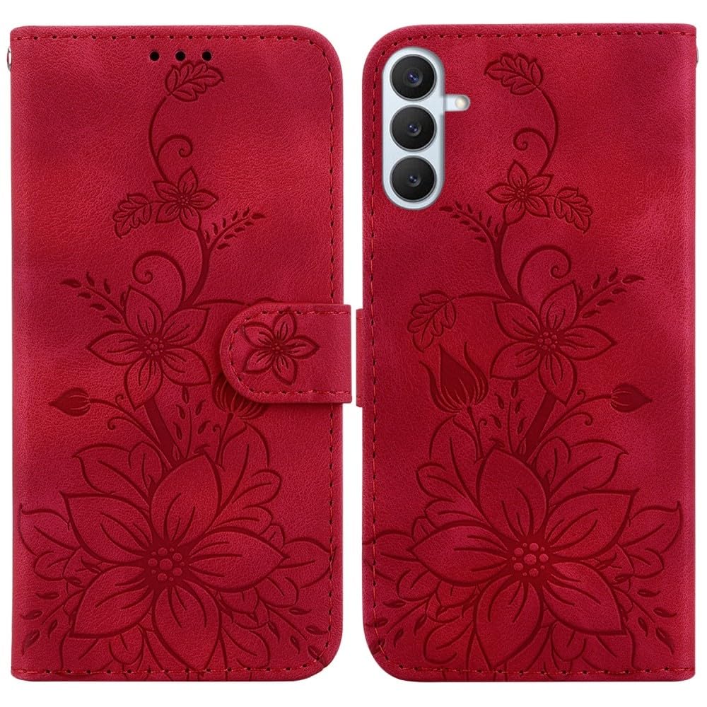 Generic Étui compatible avec Samsung Galaxy S9 (couleur : rouge) Étui portefeuille à rabat en cuir avec fermeture magnétique, motif floral