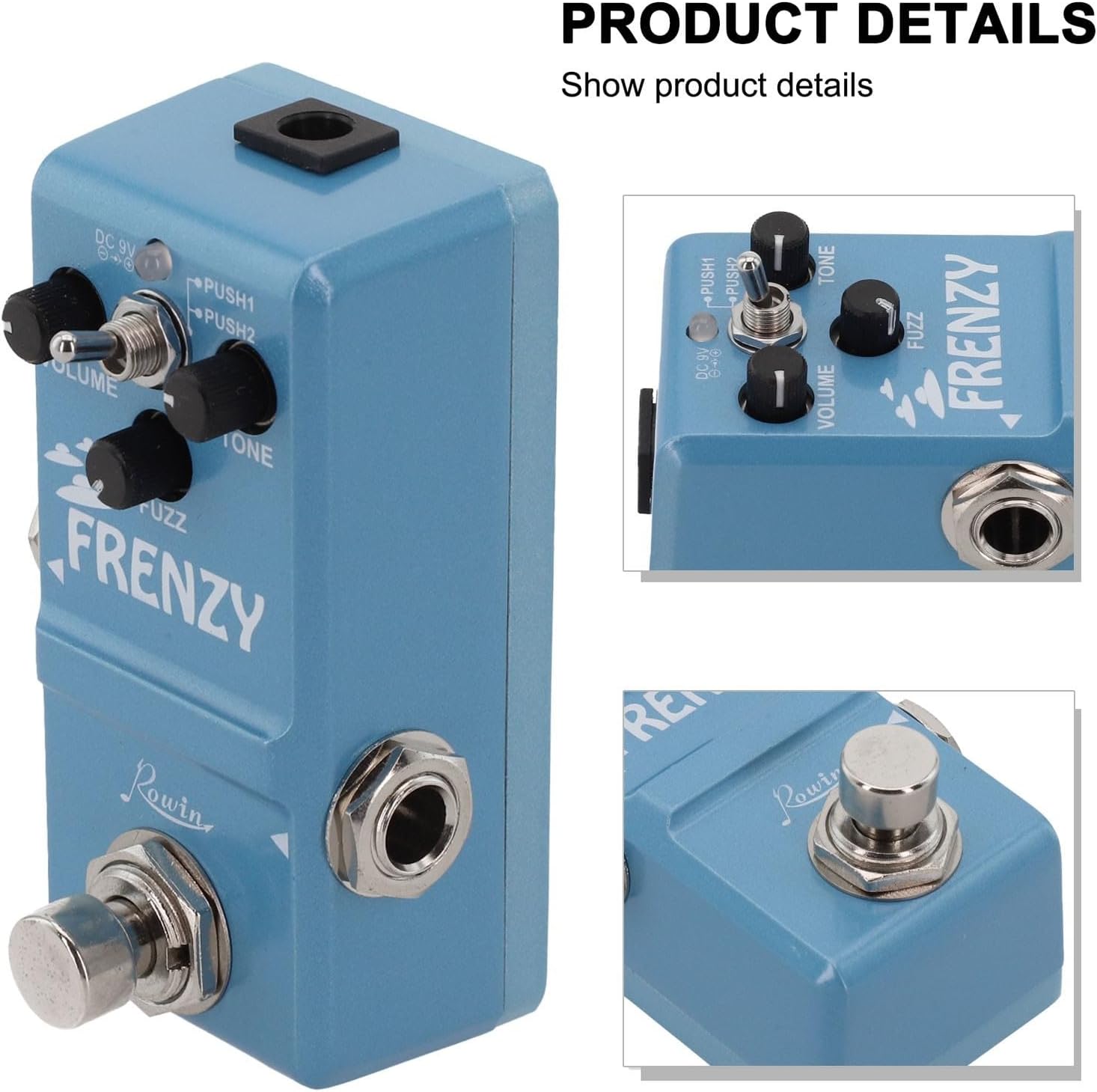 Rowin LN-322 Fuzz Pedal for Bass Guitar with Full Metal Shell, Two Mode Fuzz Distortion Effects, Compact Overdrive Tone, For Long Lasting Metal Body
