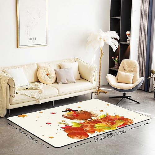 Miniatura 3 de Alfombra decorativa de calabaza de otoño, alfombra rústica de granja, para sala de estar, niños y niñas, pavo y Acción de Gracias, alfombra
